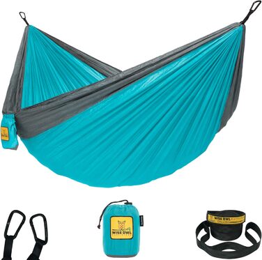 Wise Owl Outfitters Hammock for Camping, Single Hammocks, Outdoor Gear, Backpacking, Survival, or Travel, Portable, Lightweight, Parachute Nylon, Blue and Gray