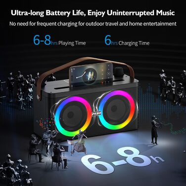 Караоке-система PKBD з Bluetooth, 2 мікрофонами та LED-підсвіткою для дому та вулиці