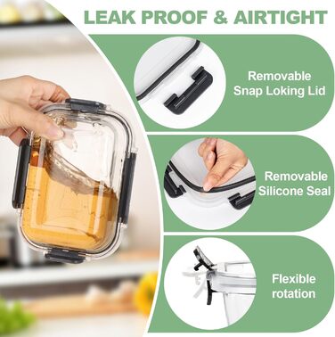 Набір скляних контейнерів Skroam 24 шт. з кришками - 12 контейнерів та 12 кришок, для зберігання продуктів, meal prep, сумісність з мікрохвильовою піччю, без BPA