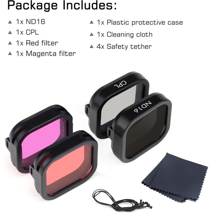 Фільтри для GoPro Hero 13: ND/CPL/Rot/Magenta, комплект 4 шт. для підводної зйомки