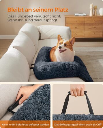 Ліжко для собак Feandrea FluffyHug, м'яка плюшева, 80x75x16 см, сірий Ombré, для собак малого та середнього розміру