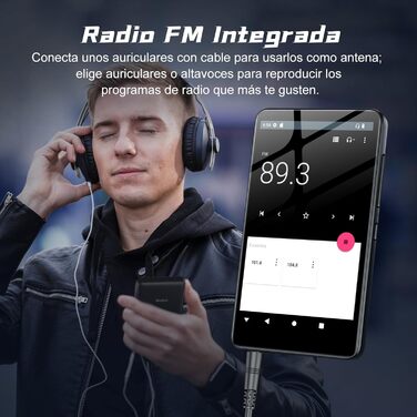 MP3 плеєр 32GB з Bluetooth 5.3, HiFi звук, для дітей, чорний (M9) - портативний музичний плеєр з еквалайзером, FM-радіо, підтримкою TF-карти до 128GB та навушниками