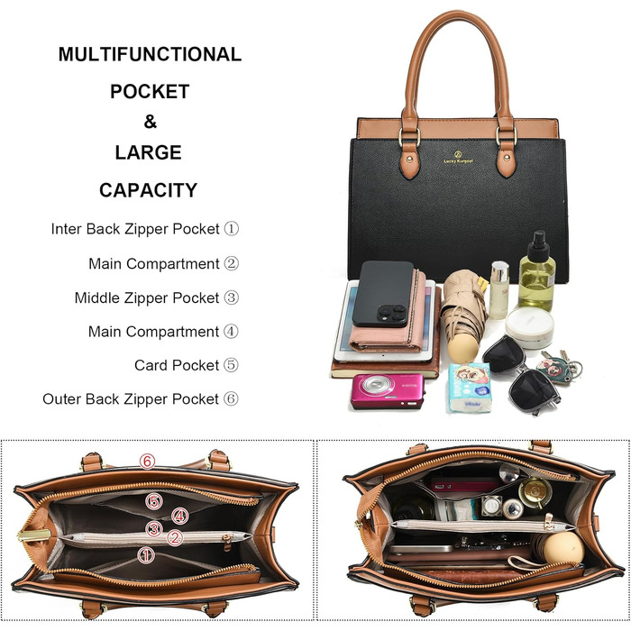 Стильна жіноча сумка-шопер Kurgool з натуральної шкіри: двоколірна, з ручками, чорно-коричнева