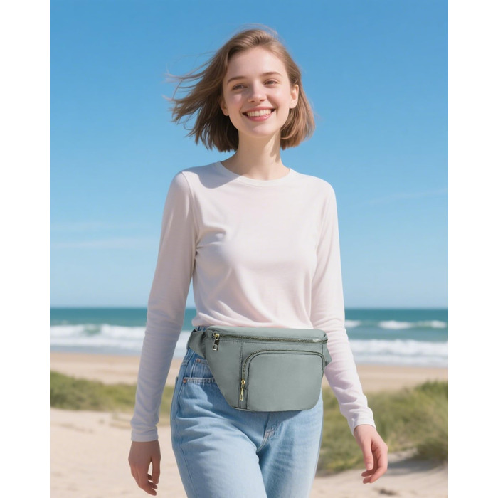 Сумка на пояс для жінок та чоловіків, сіра. Стильна сумка-шоппер з 4 кишенями на блискавці та регульованим ремінцем. Ідеально підходить для подорожей та піших прогулянок. (Запатентовано)