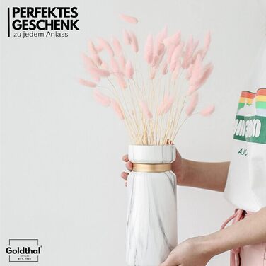 Керамічна ваза в стилі бохо для квітів, пампасів, сухоцвітів, H22см - білий мармур, з золотим обідком. Декоративний елемент, сучасний дизайн