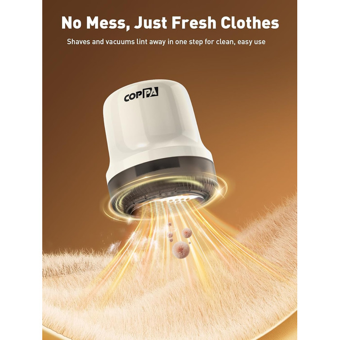Електричний видальник ворсу для одягу та меблів COPPA, 6 лез, 3 швидкості, з індикатором заряду акумулятора