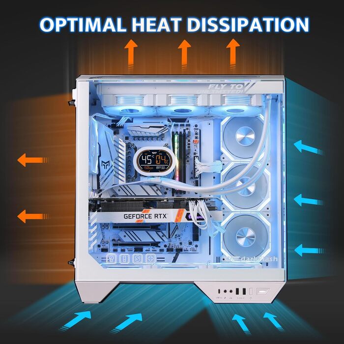 darkFlash DY470: Корпус для ігрового ПК Full-Tower ATX з 4 PWM-ARGB вентиляторами, сумісний з RTX 40, білий