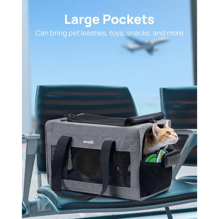 Транспортна сумка для котів Pecute Katzentasche: міцна переноска для домашніх тварин, легка, складана, для котів та маленьких собак, ідеальна для подорожей та до ветеринара, до 4 кг, сіра, 44 x 23 x 30 см