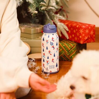 BOTTLE BOTTLE Stainless Steel Drinking Bottle 1L with Straw – Leak-Proof Insulated Bottle for Sports & Gym, with Pill Compartment, BPA-Free, Double-Walled (Skiing)