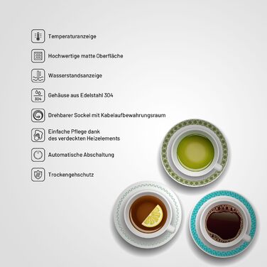 Електричний чайник Lauben 17BC, 1.8 л, 2200 Вт, з регулюванням температури, нержавіюча сталь, захист від сухого кипіння, захист від перегріву, підсвічений вимикач, відсік для шнура