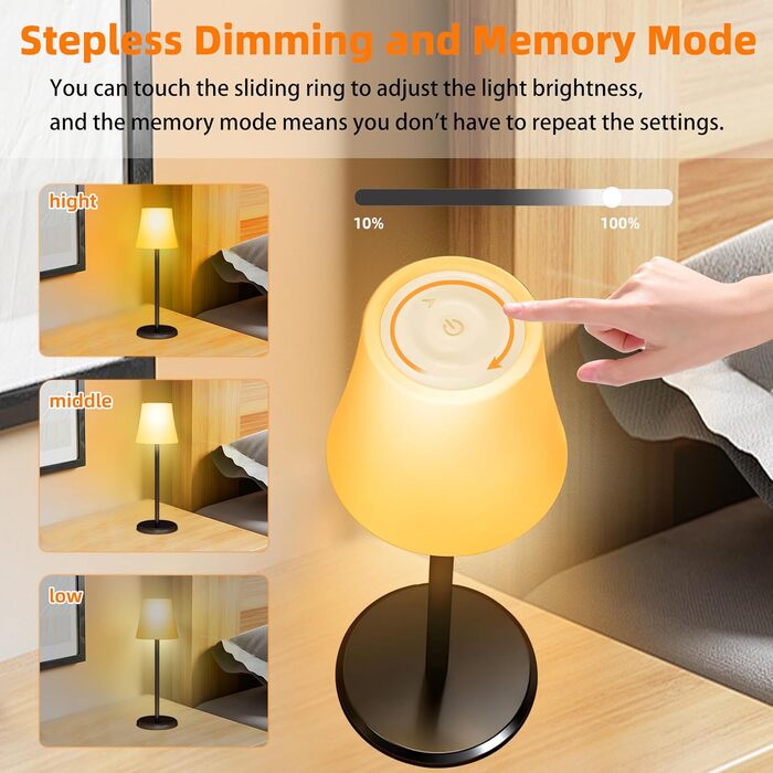 Настільна LED лампа бездротова акумуляторна з димером та RGB підсвіткою, сенсорне управління, водонепроникна IP54 для дому, офісу, ресторану