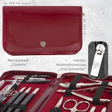Набір для манікюру та педикюру 'Cinisello' 16 предметів | Якісний кейс з екошкіри для догляду за нігтями рук та ніг. Колір: Бордовий | Вміст: кусачки, щипчики, пінцет та інше. Бордовий колір / Лакове покриття