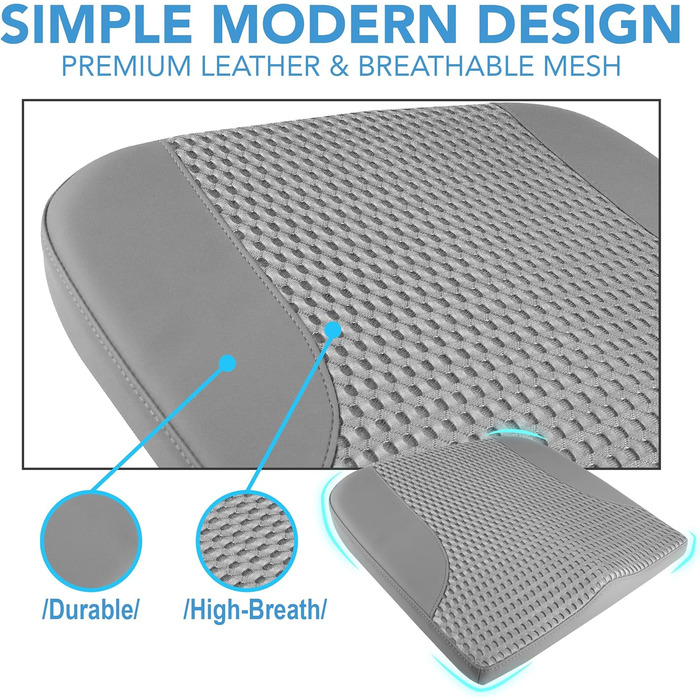 Подушка для сидіння в авто з Memory Foam для спини та куприка, шкіряна, 4D сітка, темно-сіра