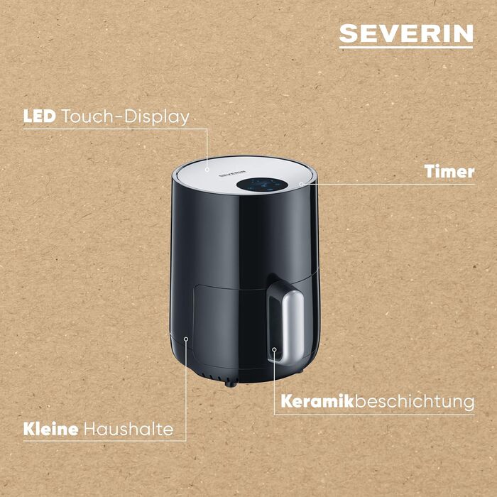 SEVERIN компактна аерофритюрниця Slim, 1.8 л, чорна, без жиру, інноваційна технологія гарячого повітря, для картоплі фрі, FR 2455