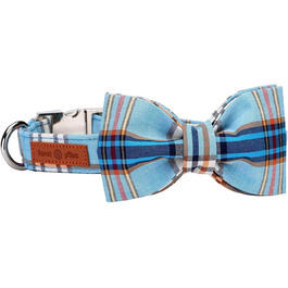 Нашийник для собак Lionet Paws з метеликом, бавовна, металевий замок, XL, 40-66 см, блакитний в клітинку