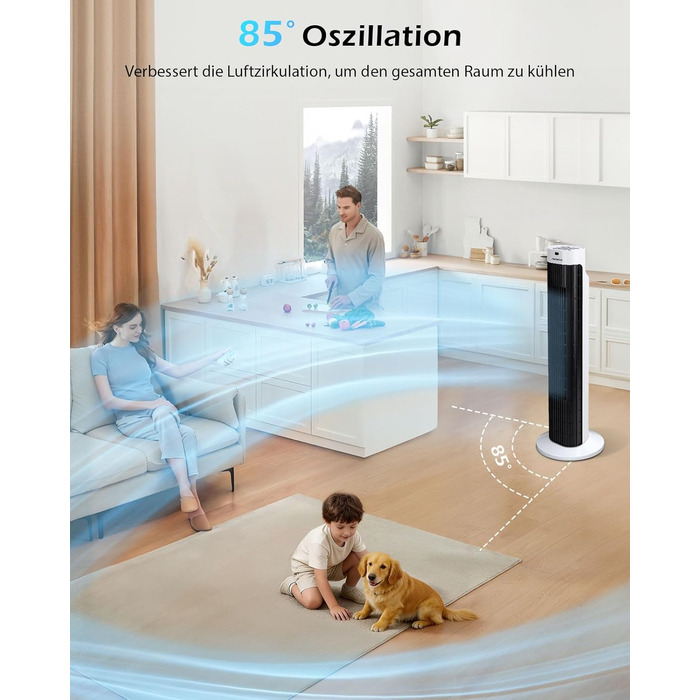 Вентилятор вежовий Aigostar Leise Turmventilator 76 см з осциляцією та таймером, 45 Вт