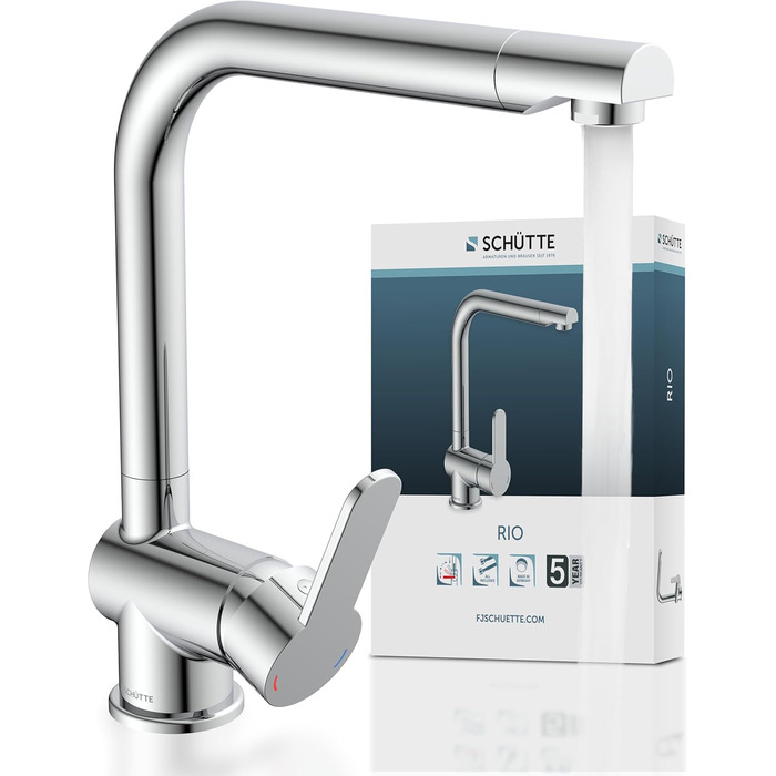 Змішувач кухонний SCHÜTTE RIO 360° з високим виливом, хром, для однієї/двох раковин