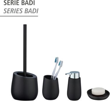 Набір для унітазу WENKO Badi чорний, кераміка, з тримачем для щітки та очисником для обідка, 38 x 13.5 x 13.5 см