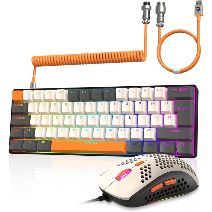 ZIYOU LANG T60 Pro: Механічна комбо клавіатура та миша з RGB підсвічуванням (60% UK Layout, Linear Red Switch, 6400DPI)