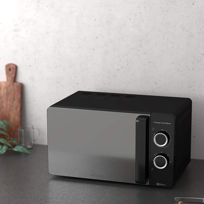 Мікрохвильова піч Cecotec ProClean 3040, 20 л, покриття Ready2Clean, 700 Вт, 6 функцій, таймер 30 хв, режим розморожування, чорний колір, двері з дзеркалом
