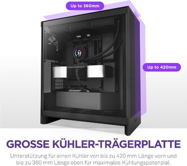 Корпус NZXT H7 Flow: Mid-Tower з покращеною вентиляцією | Чорний | Підтримка 3 x 120мм вентиляторів для GPU | 3 x 120мм фронтальні вентилятори | 420мм радіатор