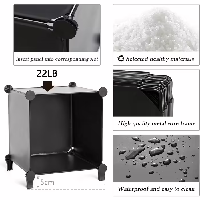 AWTATOS Closet with 16 Cubes, Storage Shelves, DIY Cube Shelf, PP Plug-in Shelf, Plastic, Kids' Shelf, Toy Shelf, Folding Closet, Shelves, Standalone Shelf, Black ULPZ017