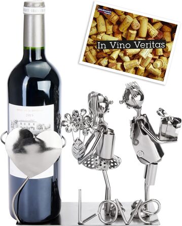 BRUBAKER Wine Bottle Holder - Loving Couple - Metal Bottle Stand with Greeting Card for Wine Gift