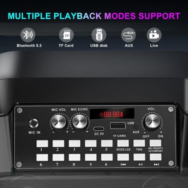 Караоке машина з Bluetooth, 2 мікрофонами, RGB-підсвічуванням та потужністю 30W