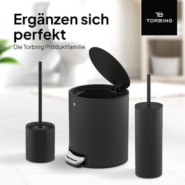 Торбінг Дизайн Туалетний Щітка з Нержавіючої Сталі - Якісна Щітка з Закритим Тримачем - Силіконова Щітка з Ефектом Лотоса - Сучасний Дизайн - Елегантні Кольори - Подовжений Рукоятка (Чорний Матовий Вугільний)