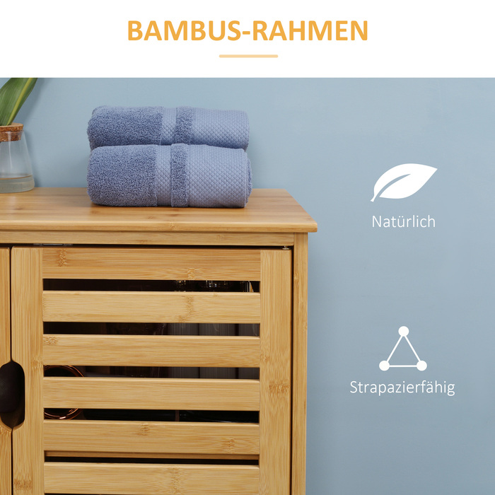 Kleankin Bathroom Cabinet, Vanity Storage Cabinet, Sideboard with 2 Slatted Doors, 2 Interior Shelves, Bamboo Storage Cabinet for Bathroom, Living Room 68 x 32 x 86 cm Natural | Aosom
