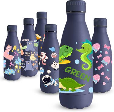 Термос Vikaster 500 мл, термофляга з нержавіючої сталі, без BPA, не протікає, багаторазовий. Ідеально для велосипеда, кемпінгу, йоги, спортзалу, фітнесу, школи, подорожей, активного відпочинку. (350 мл, Темно-синій, Динозавр)