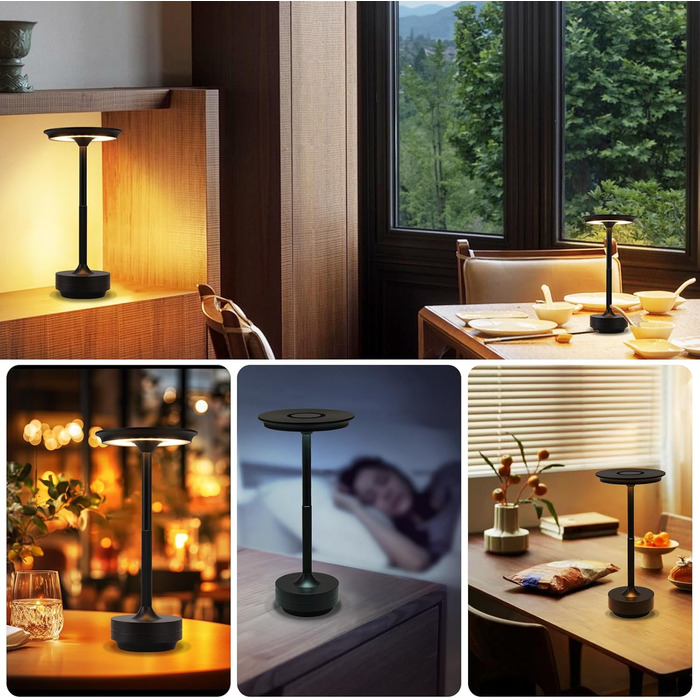 Бездротова настільна лампа - LED лампа на акумуляторі, торшери з сенсорним керуванням, диммуванням, USB зарядкою, 2 шт. (1 шт., чорний)