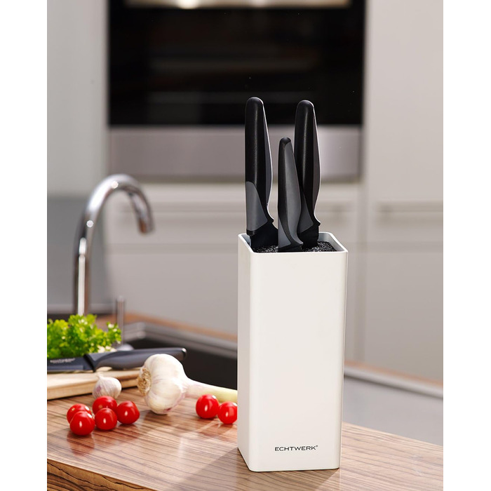 Echtwerk Universal Knife Block, Knife Holder, Kitchen Knife Organizer, practical knife stand, space-saving knife storage with brush insert, flexibly configurable, red, 30 cm