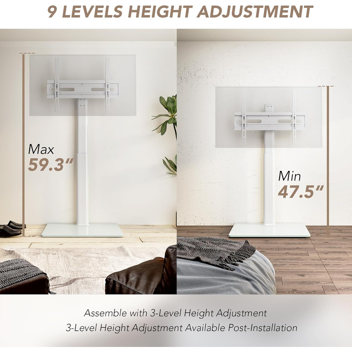 Adjustable Swivel TV Floor Stand for 27-65 Inch Flat & Curved TVs - Universal White TV Stand