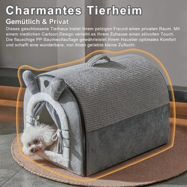 Будка для собак середнього розміру Jiupety з завісою, портативна переносна будка для собак, розмір L (61x45x45 см), сіра, знімний м'який лежак