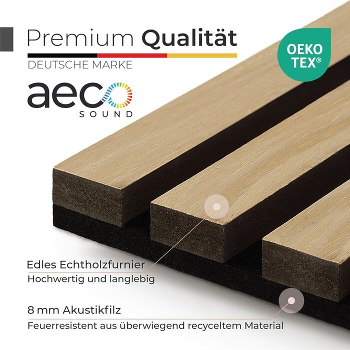 Акустичні стенові панелі з натурального дуба та чорного фетру, 120x60 см, набір 4 шт. — 3D панелі для шумоізоляції та оздоблення стін