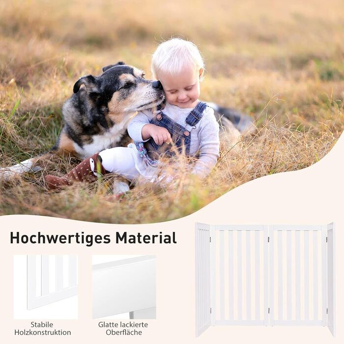 Захисний бар'єр для собак Costway, 89 см, 4 панелі, дерев'яний, розкладний, для дітей, захист від сходів, білий