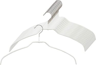 MAWA Clothes Hangers Light, Set of 20 space-saving (50%) and non-slip hangers, ideal for shirts and blouses, with a 360° rotatable hook and non-slip coating, 42 cm, White