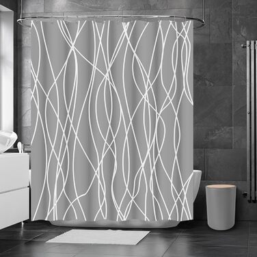 Набір аксесуарів для ванної кімнати Britimes, сірий: душова завіса, відро для сміття, дозатор мила, тримач для унітазної щітки, тримач для зубних щіток та стаканчик для зубних щіток