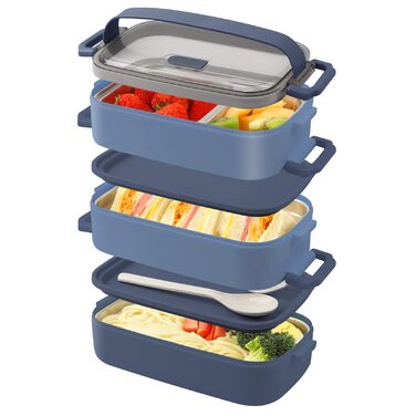 Ланчбокс Brotdose 3-ярусний для дорослих, 2200 мл, бенто-бокс з посудом, 3 відділення, BPA Free, для мікрохвильової печі, бежевий, 19.5 x 11.2 x 15 см