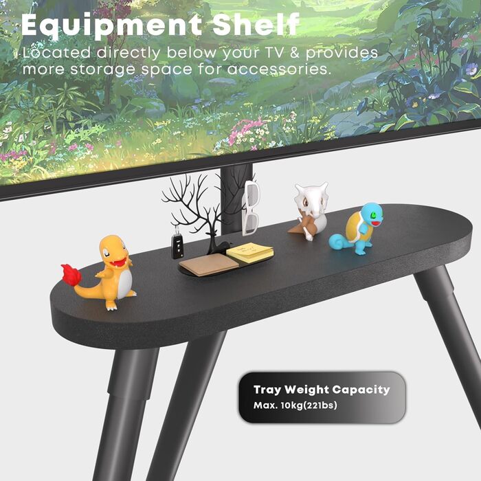 Підставка для телевізора PUTORSEN: поворотна, регульована по висоті, 43-65 дюймів, з полицею, до 40 кг, VESA 400x400, сіра