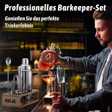 Набір для приготування коктейлів GWHOLE: шейкер, барний аксесуар, рецепти, стійка. Ідеальний подарунок для дому та вечірок