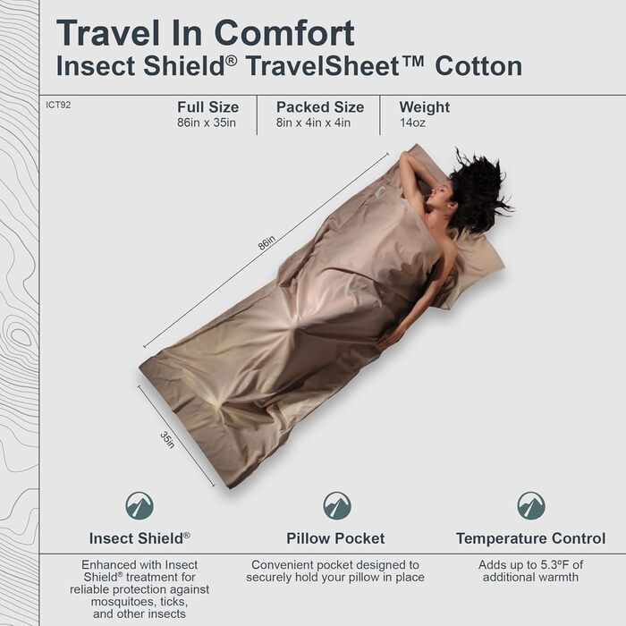 Спальний мішок Cocoon з бавовни з захистом від комарів Insect Shield, тревел-простирадло