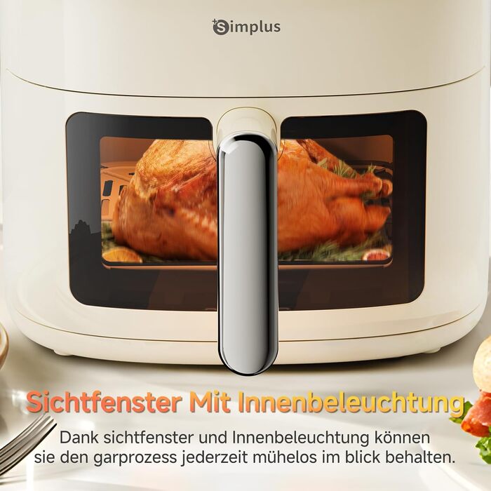 Аерофритюрниця SIMPLUS Airfryer XL 6.5 л з вікном та сенсорним керуванням, 1500 Вт, 10 програм, антипригарне покриття