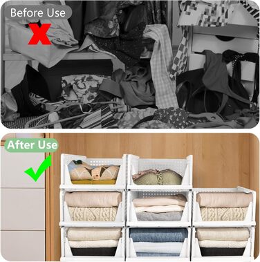 Diealles Stackable Drawer Boxes, 4 Pack Closet Organizer Pull Out, Plastic Drawer Organizer Closet, Foldable Closet Drawers for Clothes Closet Pantry (White)