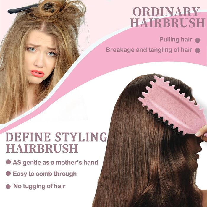 Щітка для локонів Lockenbürste: розгладжує, формує та підкреслює локони. Nylon-щітинки, Unisex, рожева, 24 см