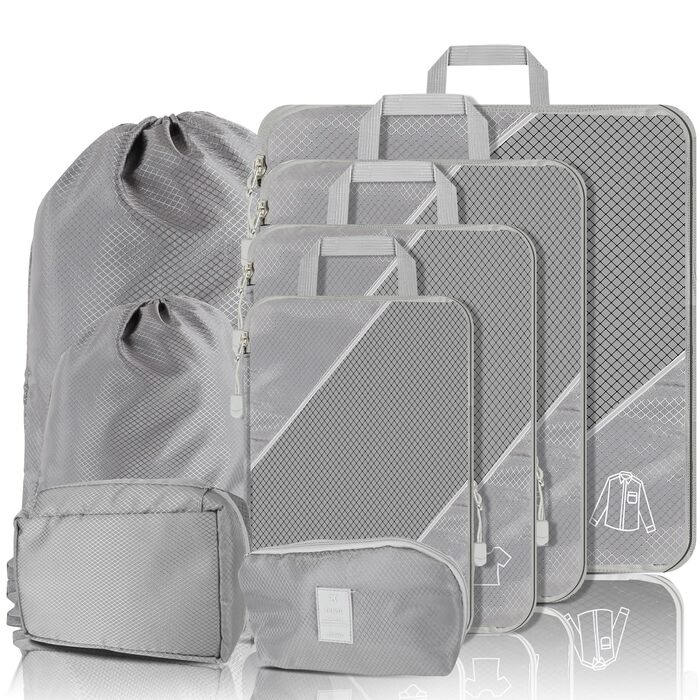 Органайзер для валізи, набір 6 шт. Компресійні кубики для пакування, органайзер для подорожей, сірий (8 шт.)