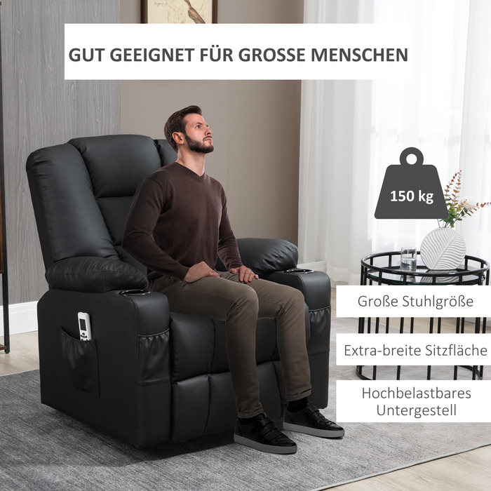 HOMCOM Massage Chair, Recliner with Rise Assist, TV Chair with USB Port, with Reclining Function, Wheels, Remote Control, Up to 150 kg, Black | Aosom
