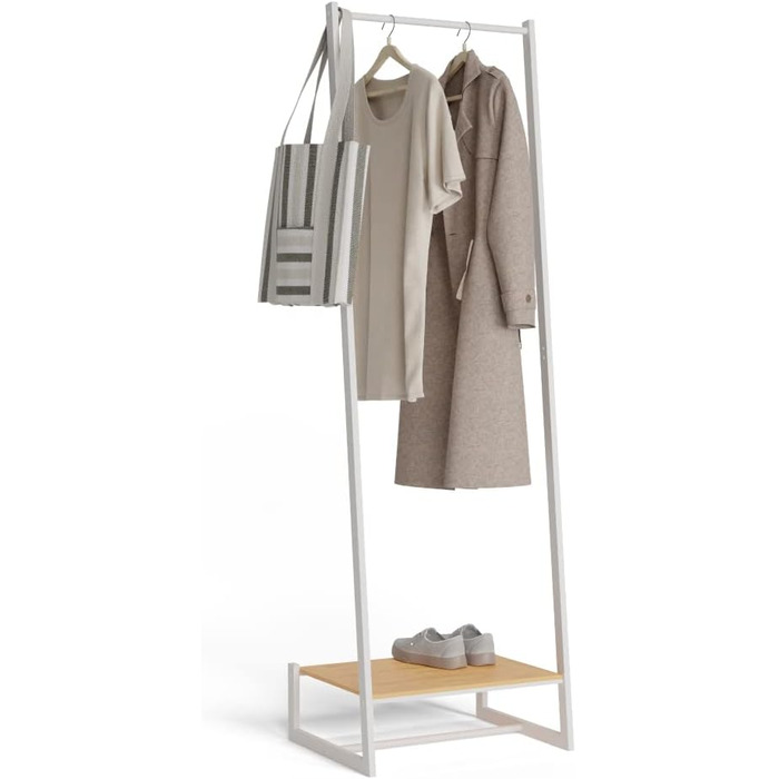 Вішак для одягу Newlux Hangy One 20 до 24 кг з полицею для взуття, металевий, стійкий, легка збірка, захист підлоги, білий, 50x40x160 см
