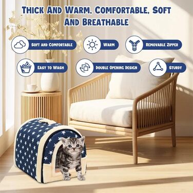 Кітчине будиночок з плюшу, лежанка-печера для котів з м'яким плюшевим подушечкою, складаний будиночок-печера для котів, кроликів, морських свинок, кошенят до 2.5 кг, 35x32x28 см
